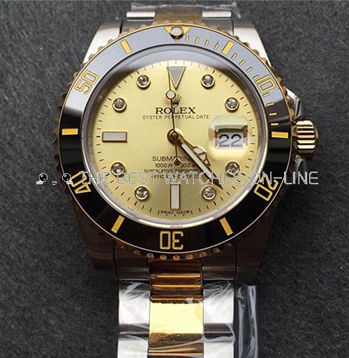Rolex Submariner Swiss Cal.3135 Automatic Watch Diamonds Markers Gold Dial (Super Model)