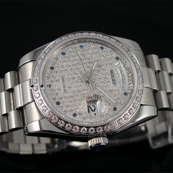 Swiss Rolex Day-Date Dense Diamonds dial and bezel Automatic Replica Watch 