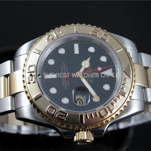 Rolex Yacht-Master Black Dial Two toned Strap Men Automatic Replica Watch