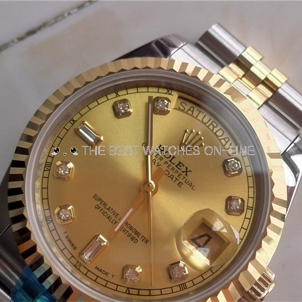 Swiss Rolex Day-Date 18K Gold Diamond time markers Two toned strap Automatic Replica Watch