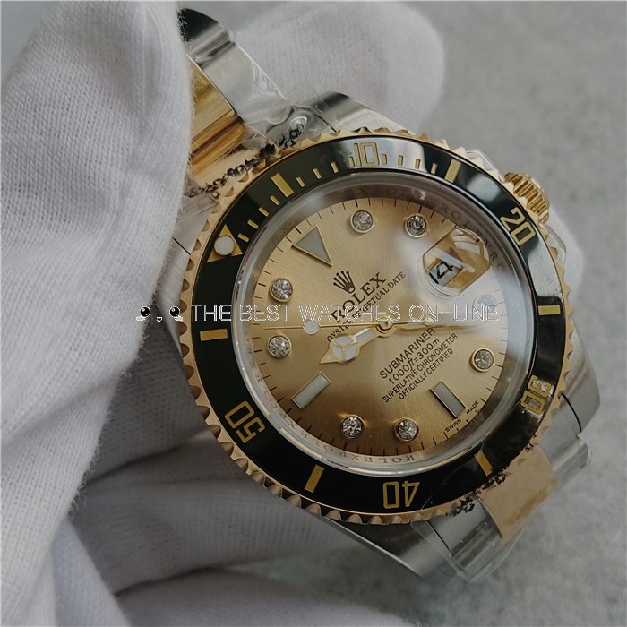 Replica Rolex Submariner Automatic Two-Tone Watch Gold Dial 40mm