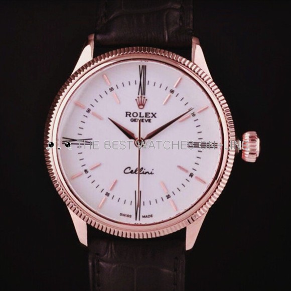 Swiss Rolex Cellini Time 50505 White dial 18K Rose Gold Men Automatic Replica Watch