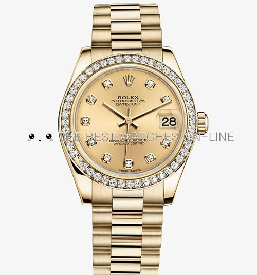 Rolex Datejust Ladies 178288 Yellow Gold Champagne dial Diamond bezel Automatic Replica Watch