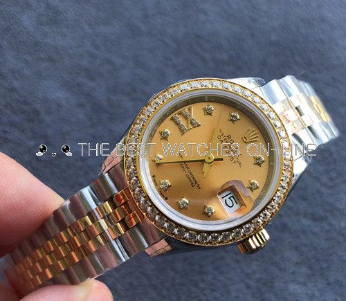 Replica Rolex Datejust Ladies Swiss Watches 279383RBR-0021 Gold Dial 28mm(High End)