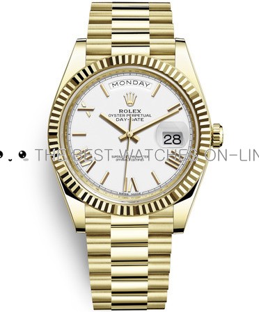 Replica Rolex Day-Date II Swiss Watches 228238-0042 Full Gold Silver White Dial 40mm(High End)
