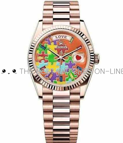 Rolex Day-Date Swiss Watch Rose Gold President Puzzle Dial (High End)