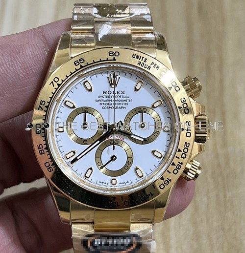 Swiss Rolex Daytona Replica Watches Full Yellow Gold White Dial (High End) 