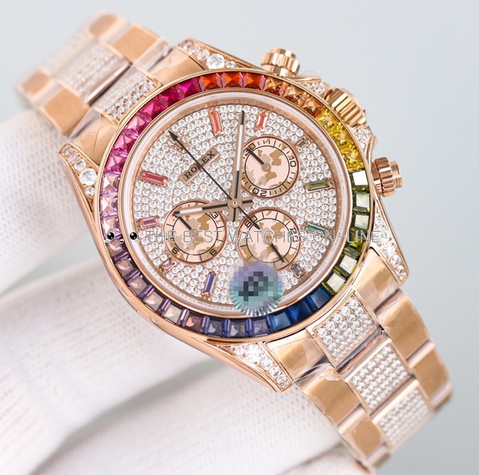 Rolex Daytona Rainbow Replica Swiss Watch Rose Gold High End