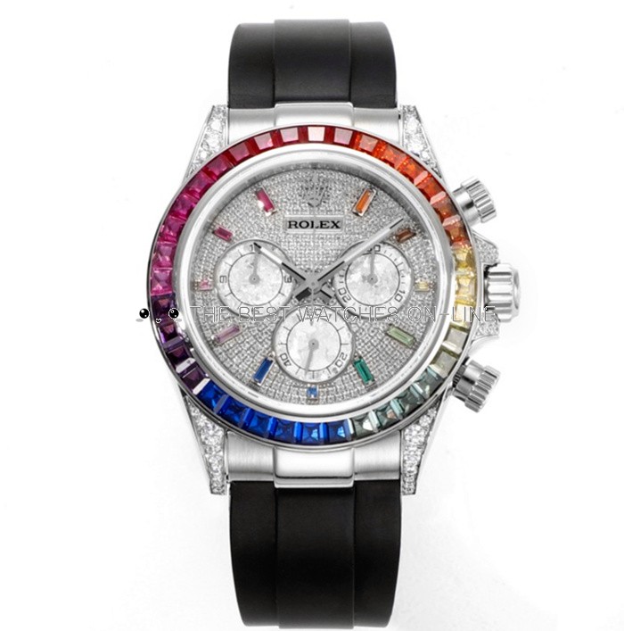 Rolex Daytona Replica Swiss Watch Rainbow Bezel Diamonds-Paved (High End)