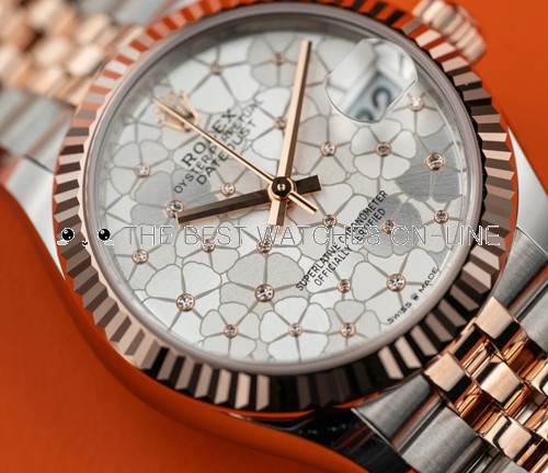 Rolex Lady-Datejust Swiss Watch Two-Toned Rose Gold Oriental Cherry (High End)