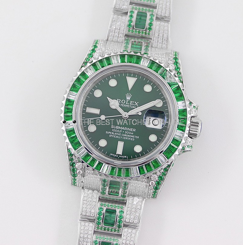 Rolex Submariner Replica Swiss Watch All Diamonds Green Dial (High End)