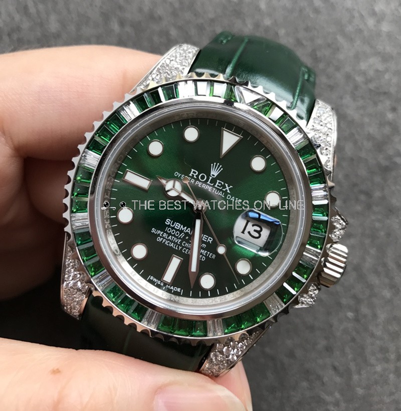 Rolex Submariner Replica Swiss Watch Gems Bezel Green Dial (High End)