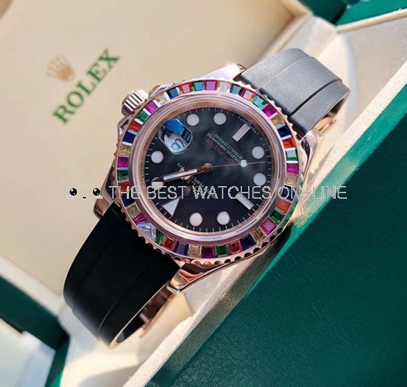 Rolex Yacht-Master Swiss Replica Watch Rainbow Bezel 40mm (Super Model) 