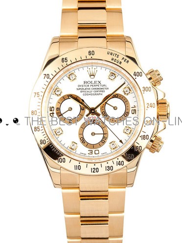 Rolex Cosmograph Daytona 18K Gold White dial Diamond time markers Automatic Replica Watch 