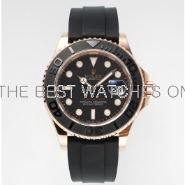 Rolex Yacht Master Rose Gold Watch 126655 0002 Black Dial Rubber Strap High End