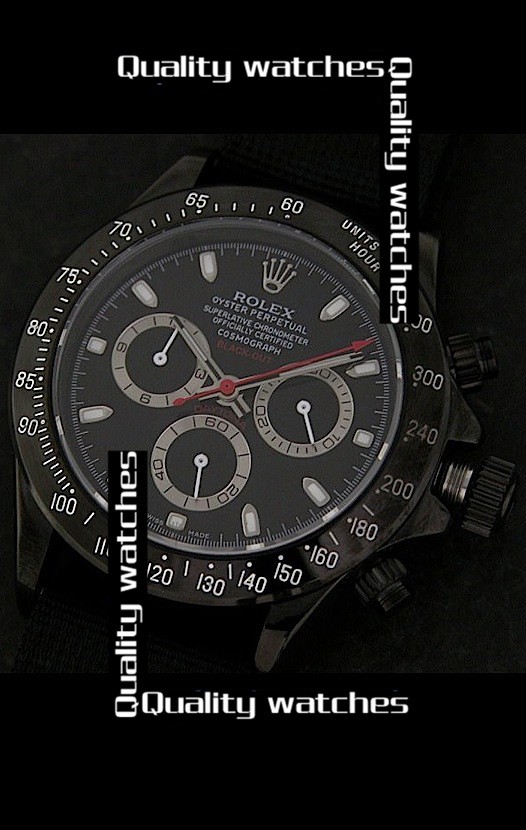 Swiss Rolex Cosmograph Daytona Black Out Limited Edition Black Dial Nylon Strap Automatic Replica Watch 