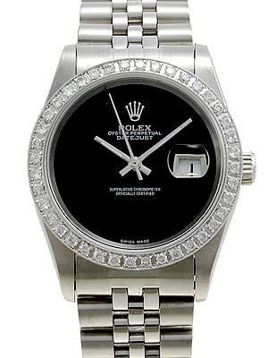 Rolex Datejust Replica Watches SS Black dial no markers II Diamonds Bezel