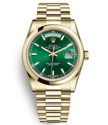 Rolex Day-Date Swiss Automatic Gold Watch 118208-0349 Green Dial 36mm (High End)