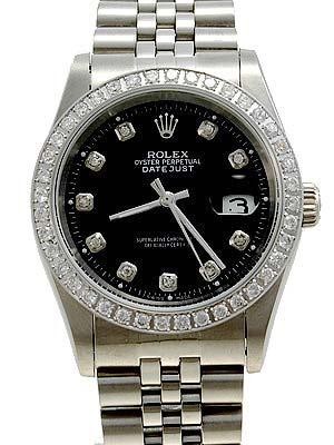 Rolex Datejust Replica Watches SS Black dial diamond (CZ) hour markers I