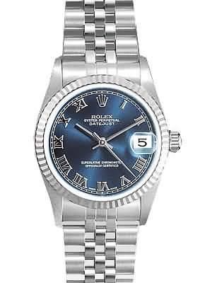 Rolex Datejust Replica Watches SS Stainless Steel Blue Dial Roman Numeral Hour markers V