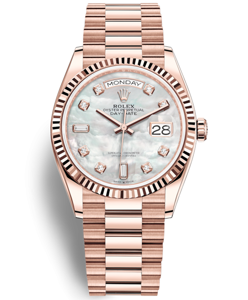 Replica Rolex Day-Date Rose Gold Swiss Watches 128235-0029 MOP Dial 36mm(High End)