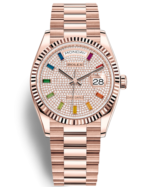 Replica Rolex Day-Date Rose Gold Swiss Watches 128235-0039 Diamonds-paved Dial 36mm (High End)