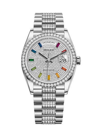 Replica Rolex Day-Date Swiss Watches 128349RBR-0012 Diamonds-paved Dial 36mm(High End)