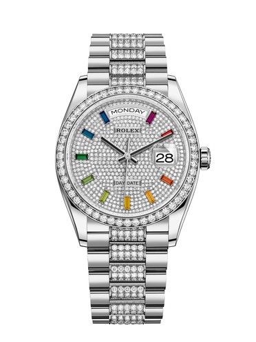 Replica Rolex Day-Date Swiss Watches 128349RBR-0012 Diamonds-paved Dial 36mm(High End)