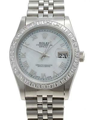 Rolex Datejust Replica Watches Jubilee SS Silver dial diamond rim roman hour markers