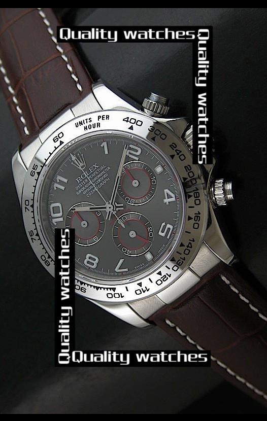 Swiss Rolex Cosmograph Daytona Gray Dial Brown Leather Strap Automatic Replica Watch 