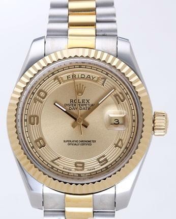 Rolex Day-Date II Replica Watches Gold Dial RX41129