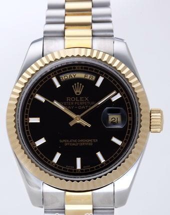 Rolex Day-Date II Replica Watches Black Dial RX41130