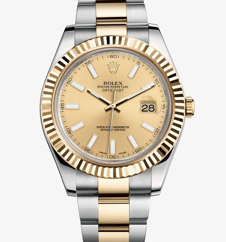 Swiss Rolex Datejust II Mens 116333 Champagne dial Bar-type time markers Automatic Replica Watch