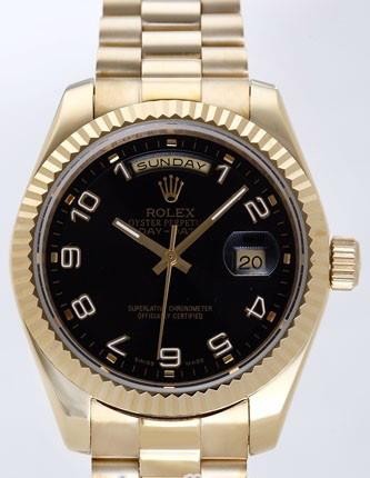 Rolex Day-Date II Replica Watches Black Dial RX41114