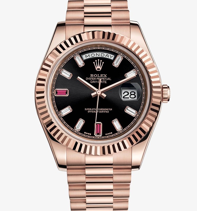 Rolex Day-Date II 218235 Rose gold Black dial Bar diamond Men Automatic Replica Watch