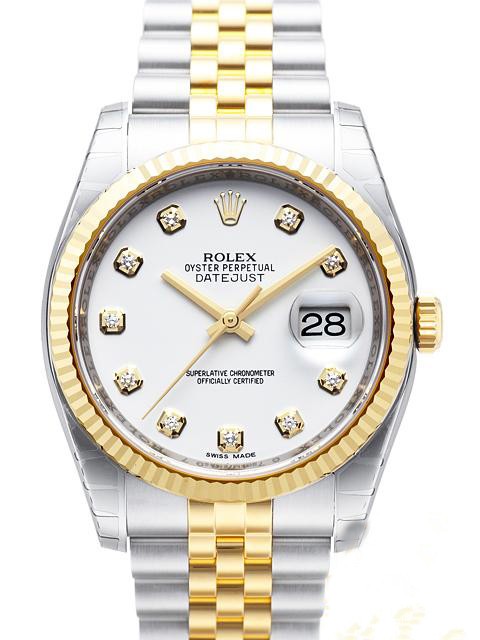 Swiss Rolex Datejust Mens 116233 White dial Diamond time markers Automatic Replica Watch