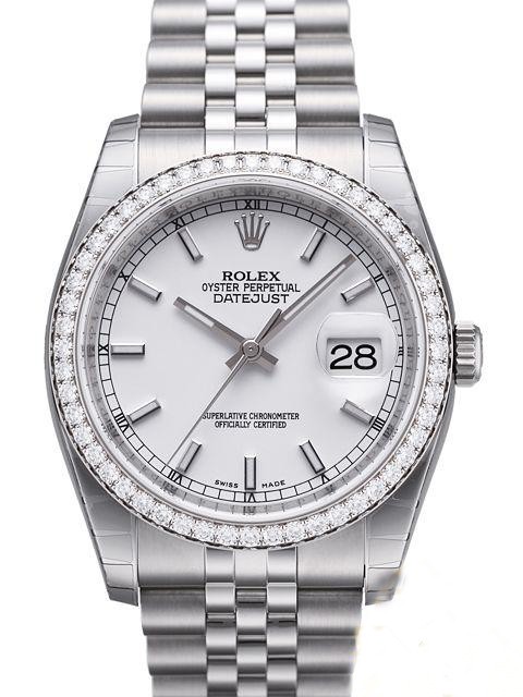 Swiss Rolex Datejust Mens 116244-0064 Diamonds bezel White dial Bar-type time markers Automatic Replica Watch