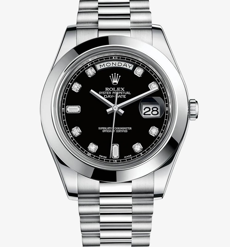 Rolex Day-Date II 218206 Platinum Diamond Black dial Men Automatic Replica Watch