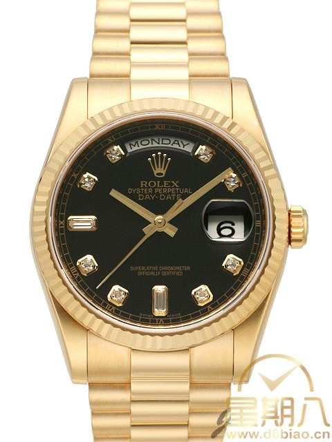 Rolex Day-Date 118238 18K Yellow Gold Black dial Diamond time markers Men Automatic Replica Watch