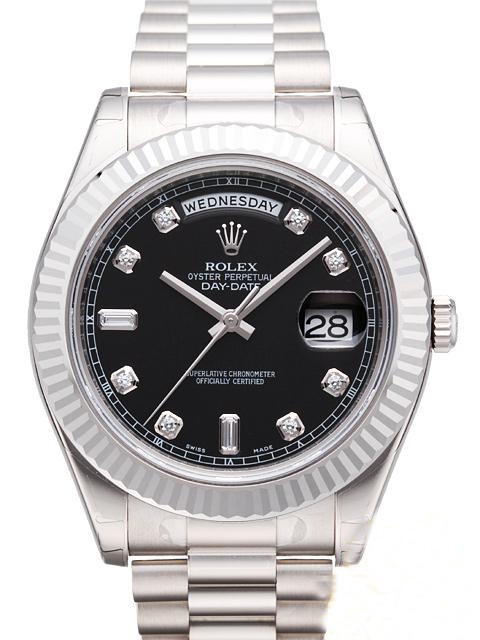 Swiss Rolex Day-Date II 218239 18K White Gold Black dial Diamond time markers Men Automatic Replica Watch