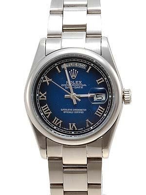 Rolex Oyster Day Date Replica Watches White Gold Blueblack dial roman numeral hour markers II RLLPA1