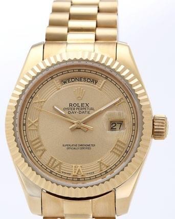 Rolex Day-Date II Replica Watches Gold Dial RX41161