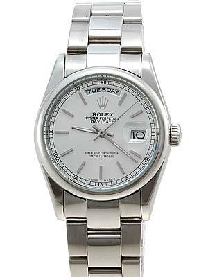Rolex Oyster Day Date Replica Watches White Gold Silver dial bar hour markers RLLPA6