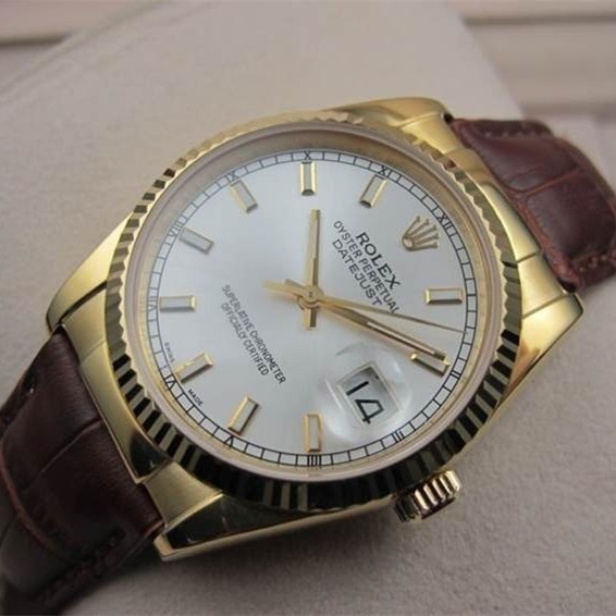 Replica Rolex Datejust Automatic Watch White Dial Brown Leather 36mm