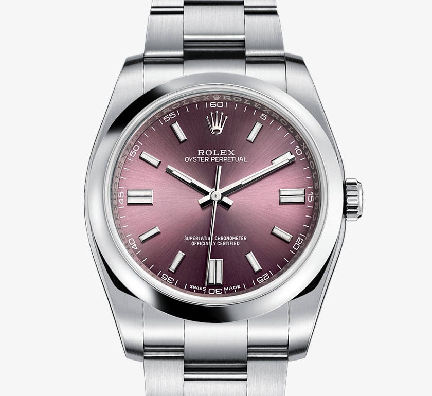 Swiss Rolex Oyster Perpetual 116000 Red grape dial Bar-type time markers Automatic Replica Watch