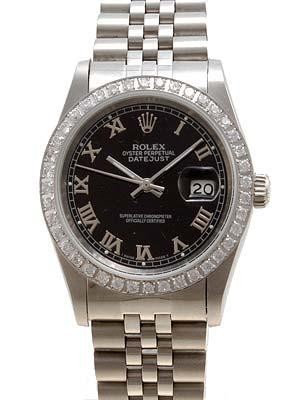 Rolex Datejust Replica Watches SS Black dial roman numeral markers I