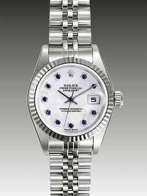 Rolex Datejust Replica Watches SS Gray Dial Blue Stone Hour Markers
