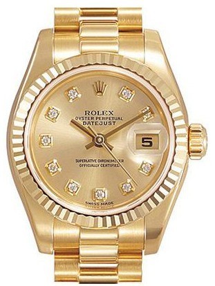 Swiss Rolex Datejust Ladies 179178G Gold Dial Ladies Automatic Replica Watch