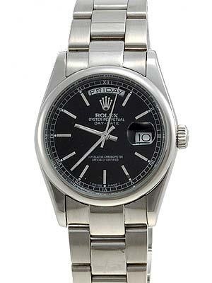 Rolex Oyster Day Date Replica Watches White Gold Black dial bar hour markers RLLP01