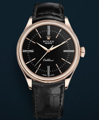 Rolex Cellini Swiss Replica Watch Rose Gold 50505-0009 Black Dial 39mm (High End)